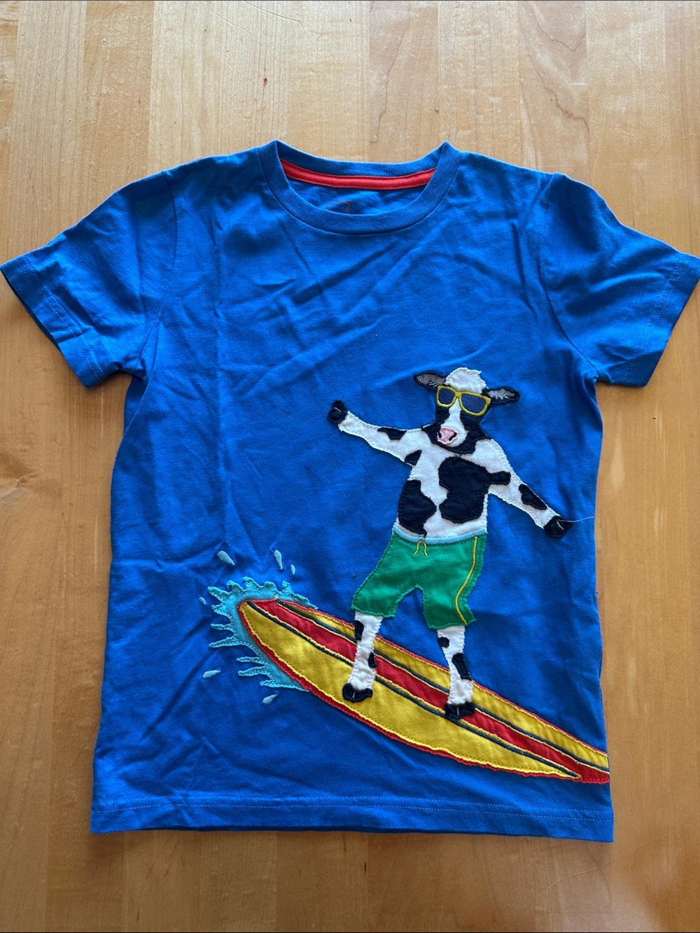 Boden Bright Blue Surfing Cow Appliqué Tee